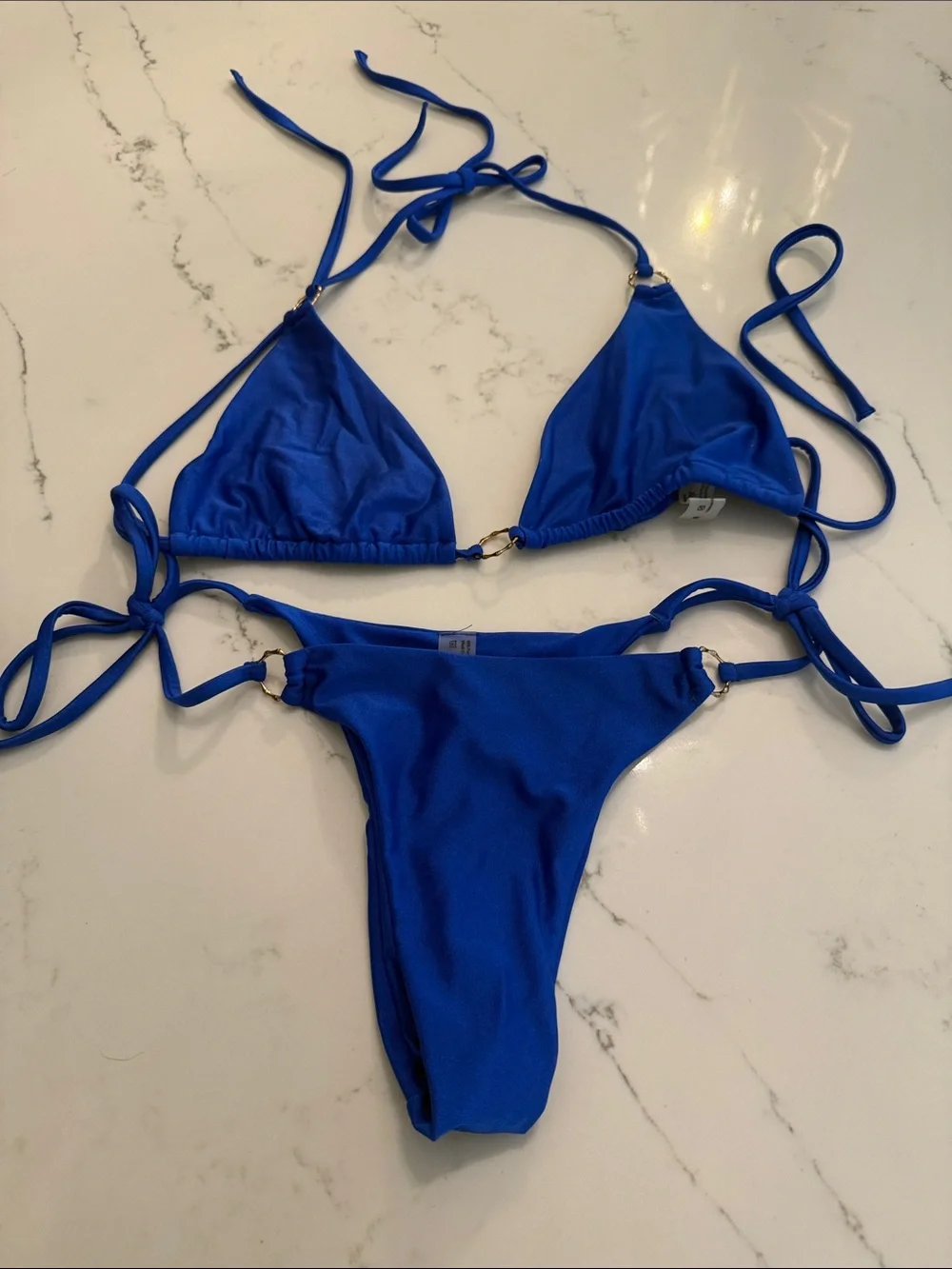 Blue Women's Triangle Tie-Side Bikini Set Size Medium